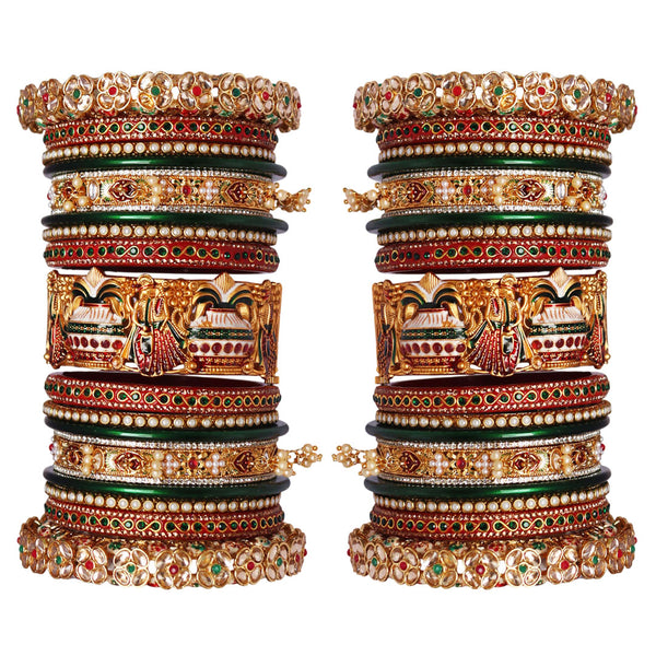 Premium Rajwadi Bridal Bangles with Dulha Dulhan Design Kada | Royal Lac & Metal Wedding Bangle Set by TAJ BRIDAL STORE
