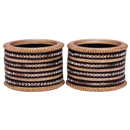 Rajasthani Lac Bangles Set with Rhinestone & Synthetic Beads Work