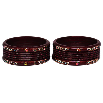 Jaipuri Lac Short Bangles with Heart Shape Kundan & Rhinestones