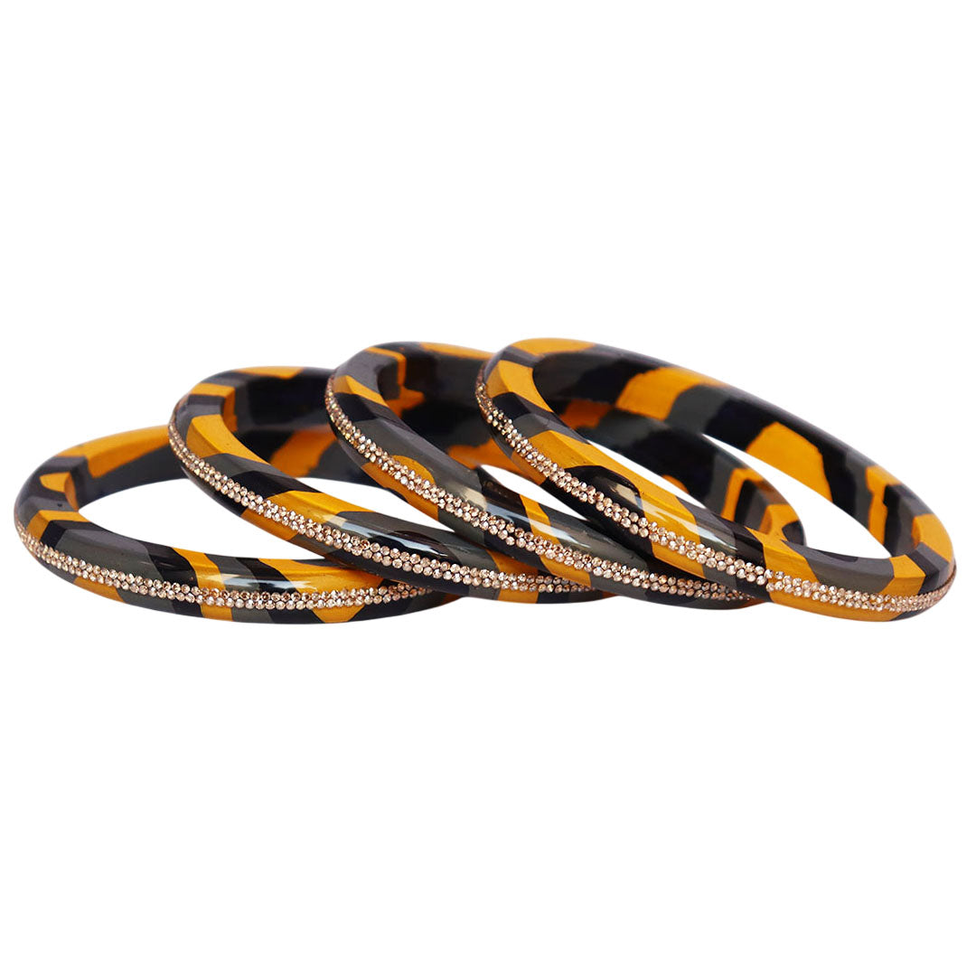 Lac Bangles Set Lahariya Design with Rhinestones Work