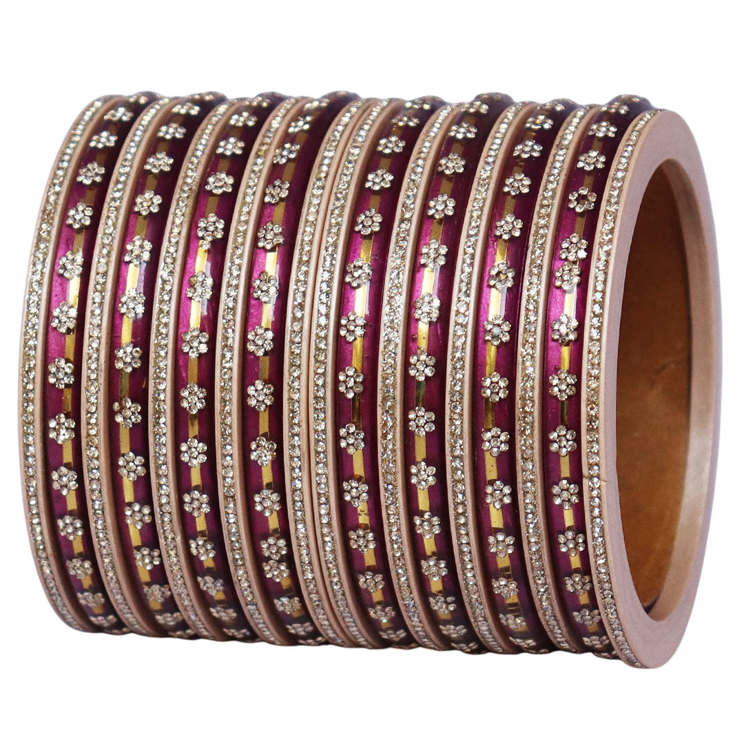 Bridal Rajasthani Lac Bangles Set with Floral Stone Work