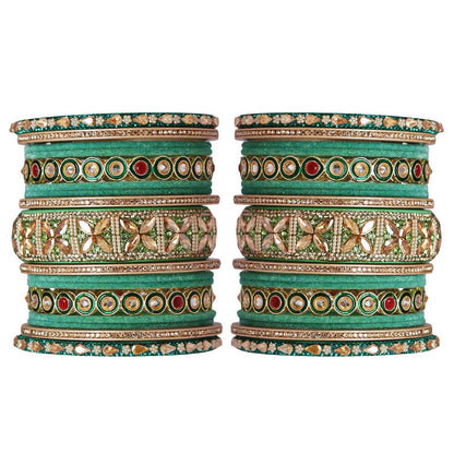 Rajasthani Wedding Chura with Kundan Beads & Velvet Bangles