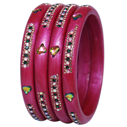 Rajasthani Lac Bangles with Heart Shape Kundan & Rhinestones