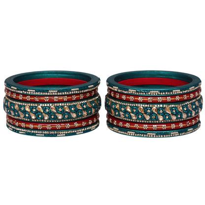 Fancy Jaipuri Lac Short Bangles Set with Kundan & Beads Design