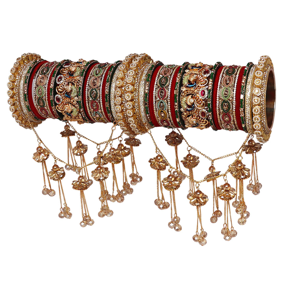 Bridal Rajwadi Premium Gold Plated Chura Set With Beautiful Hanging's