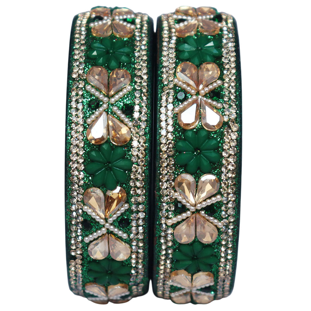 Designer Kundan Lac Bangles with Floral Rhinestones & Pearl Work by TAJ BRIDAL STORE