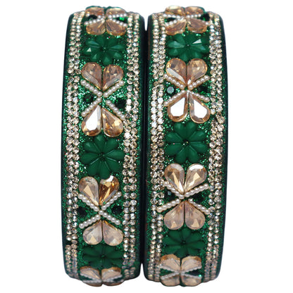Designer Kundan Lac Bangles with Floral Rhinestones & Pearl Work by TAJ BRIDAL STORE