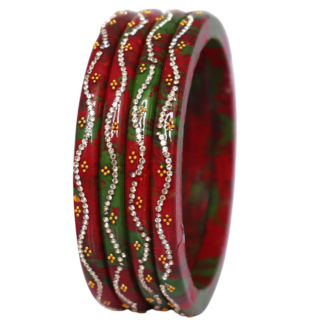Designer Handmade Pure Lac Bangles for Women Glossy Rajasthani Ethnic Bangles with Rhinestone Wave Pattern