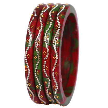 Designer Handmade Pure Lac Bangles for Women Glossy Rajasthani Ethnic Bangles with Rhinestone Wave Pattern
