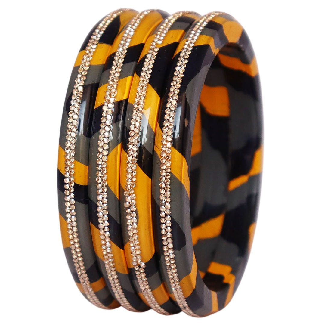 Lac Bangles Set Lahariya Design with Rhinestones Work