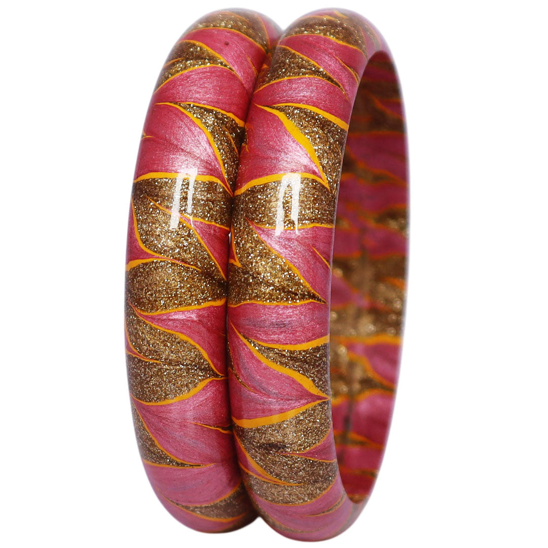 Rajasthani designer lac bangles with glittery golden swirl detailing