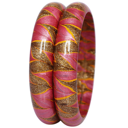 Rajasthani designer lac bangles with glittery golden swirl detailing