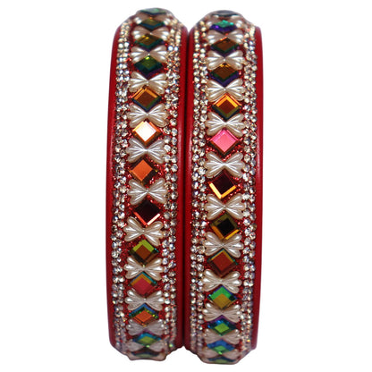 Handmade Jaipuri Lac Kada Bangles Set of 2 with Rainbow Artificial Stones