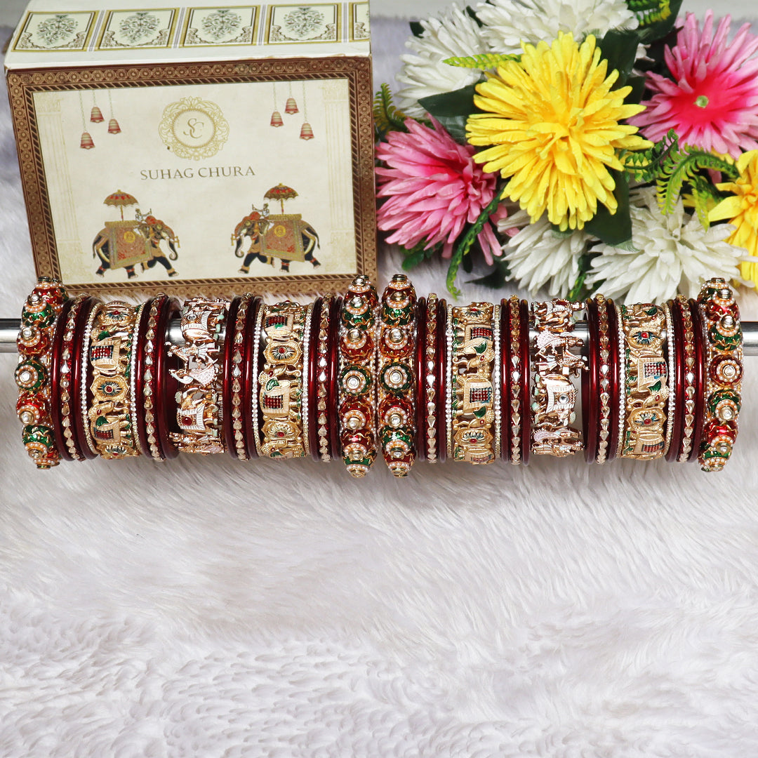 Luxurious Rajwadi Style Bridal Bangles Set With Dulha-Dulhan Design
