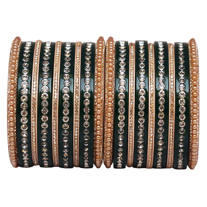 Rajasthani Lac Bangles Set with Rhinestone & Synthetic Beads Work