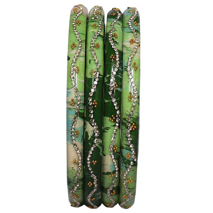 Designer Rajasthani Pure Lac Bangles for Women with Handmade Rhinestone Wave Pattern Glossy Ethnic Bangles Set of 4 by TAJ BRIDAL STORE