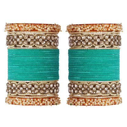 Premium Bridal Metal Bangles – Kundan Stone & Pearl Embellished