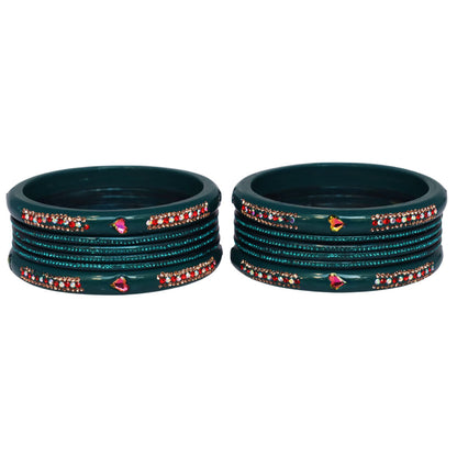 Jaipuri Lac Short Bangles with Heart Shape Kundan & Rhinestones