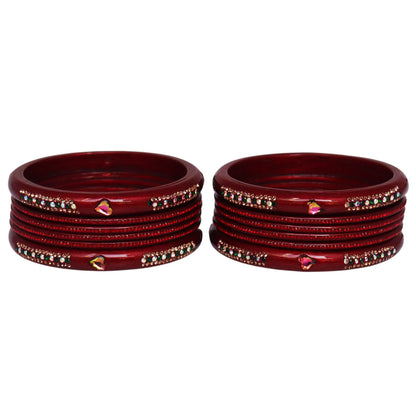 Jaipuri Lac Short Bangles with Heart Shape Kundan & Rhinestones