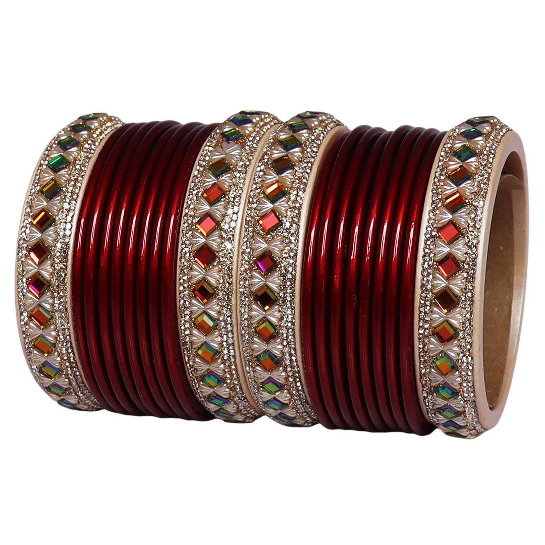 Handcrafted Pure Lac Bangles Set for Women with Designer Artificial Stone By TAJ BRIDAL STORE