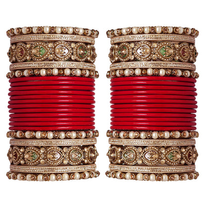 Lac Punjabi Chura Set with Designer Artificial Stone Kada