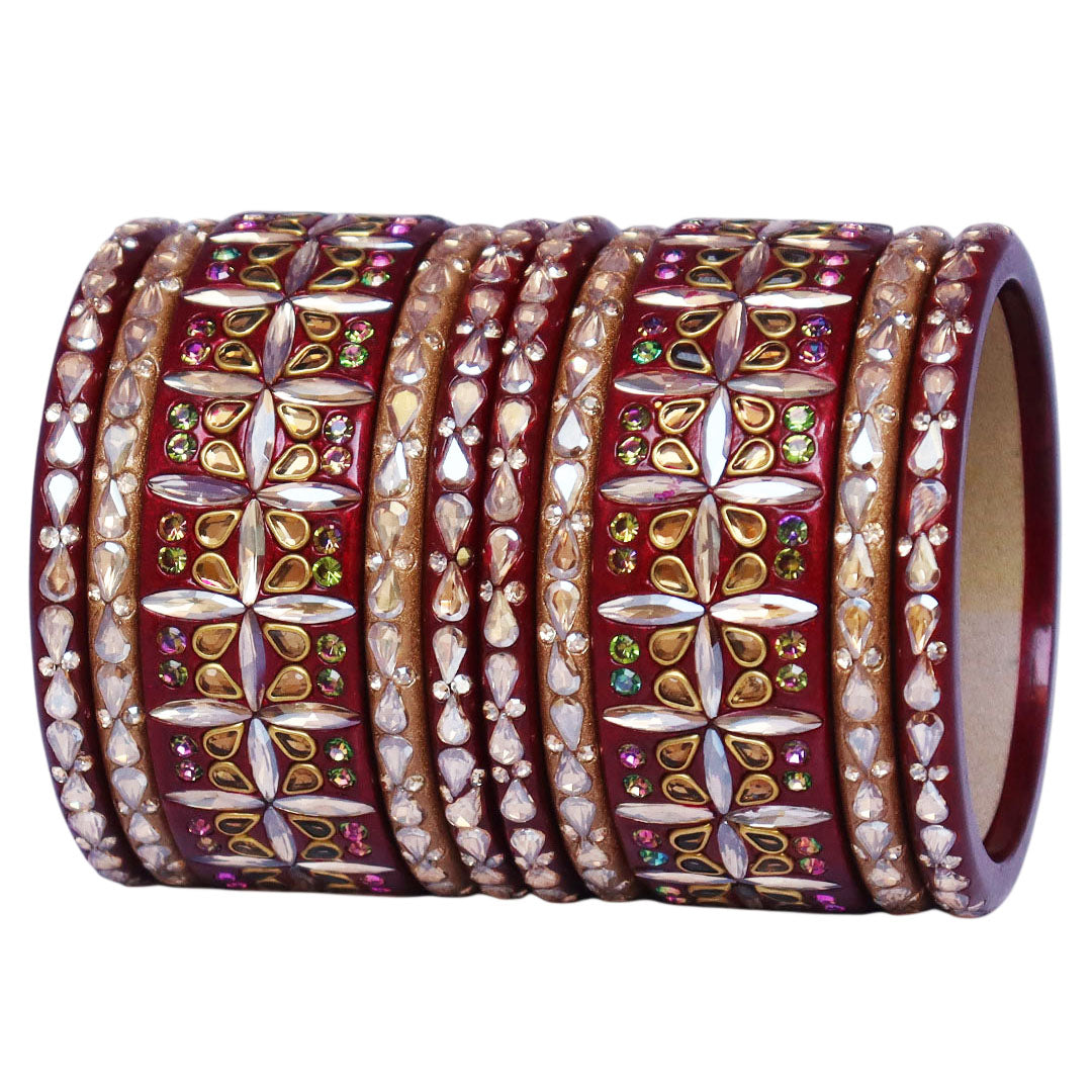 Stylish Short Lac Bangles Set With Latest Kundan-Rhinestones Design