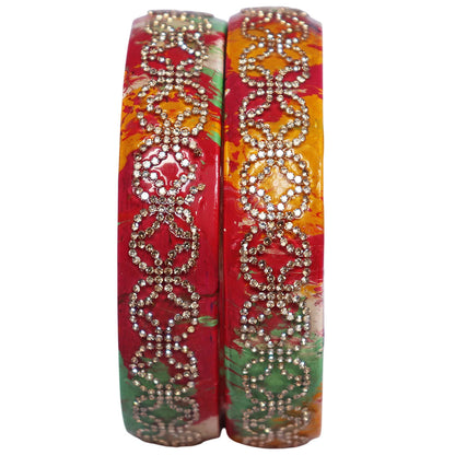 Premium Lac Bangles for Women | Multicolor Marble Finish Rhinestone Traditional Rajasthani Bangles By TAJ BRIDAL STORE