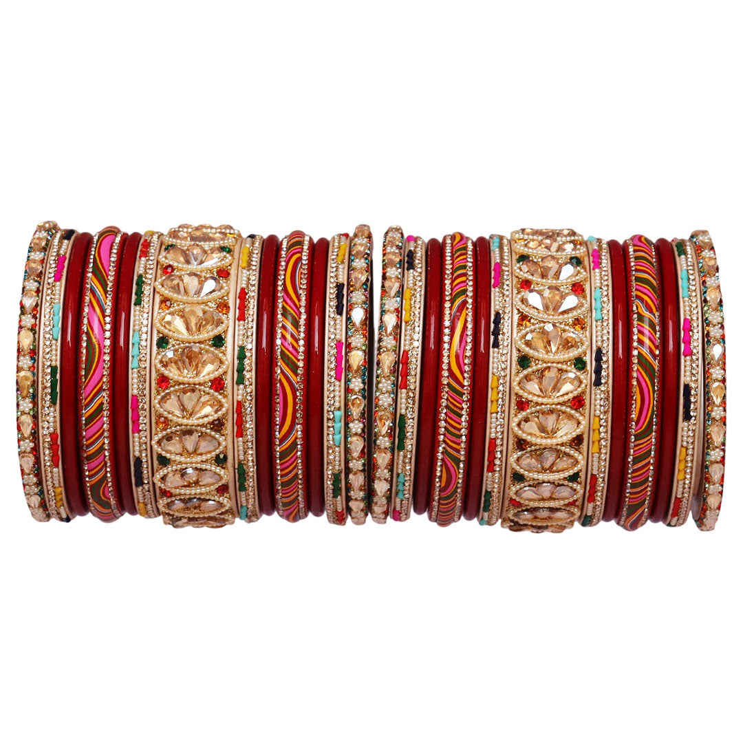 Exclusive Bridal Lac Chura Set with Kundan and Multicolor Detailing