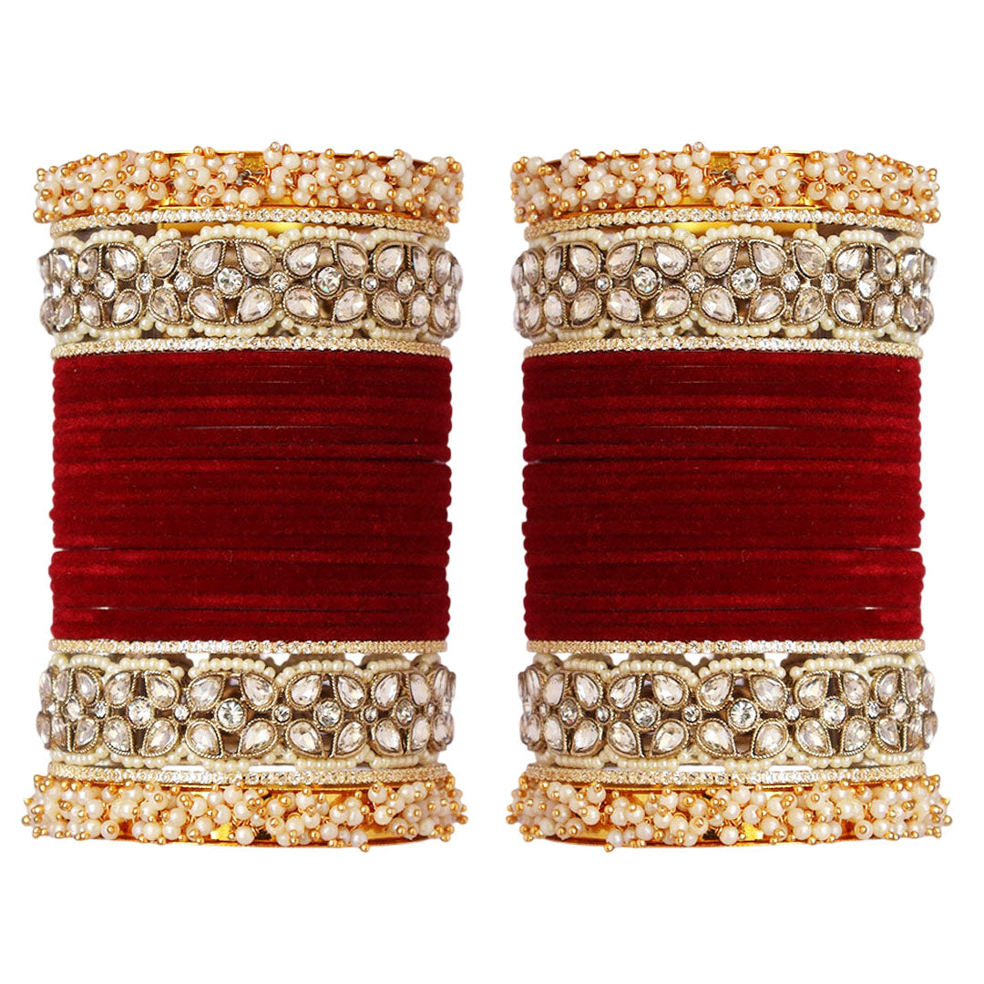 Premium Bridal Metal Bangles – Kundan Stone & Pearl Embellished