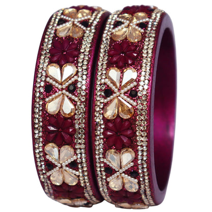 Designer Kundan Lac Bangles with Floral Rhinestones & Pearl Work by TAJ BRIDAL STORE
