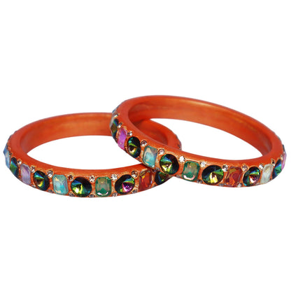 Handmade Rajasthani Lac Bangles with Antique Finish | Multicolor Stone Bangles for Women