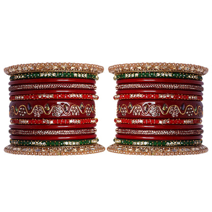 Pure Lac Bridal Bangles Set With Best Kundan-Rhinestones Flower Design