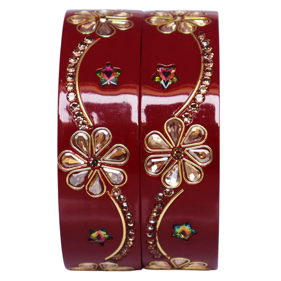 Jaipuri Lac Bangles Kundan Rhinestone Flower Designer Kada