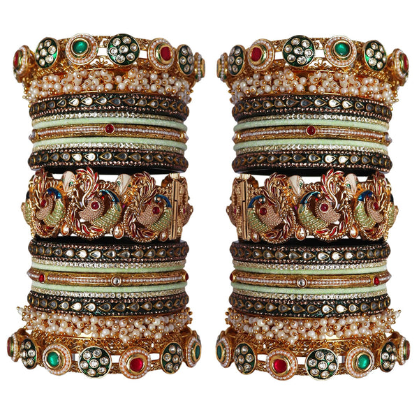 Luxury Rajwadi Bridal Bangles Set for Women with Peacock Motifs Metal Kada by TAJ BRIDAL STORE