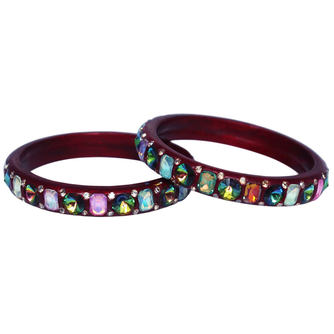 Traditional Rajasthani Lac Bangles for Women with Antique Multicolor AD Stone Design | Handcrafted Set of 2 by TAJ BRIDAL STORE