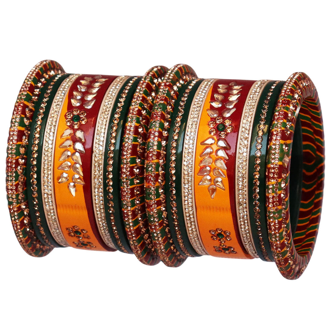 Pure Rajasthani Wedding Chura with Multicolor Kundan-Rhinestone Kada