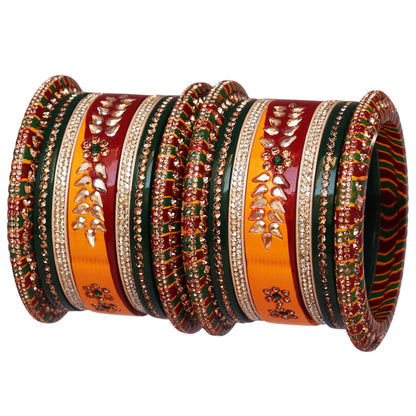 Pure Rajasthani Wedding Chura with Multicolor Kundan-Rhinestone Kada