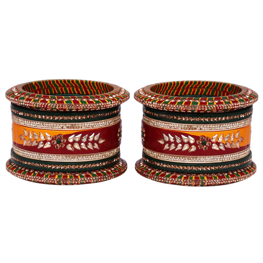 Pure Rajasthani Wedding Chura with Multicolor Kundan-Rhinestone Kada