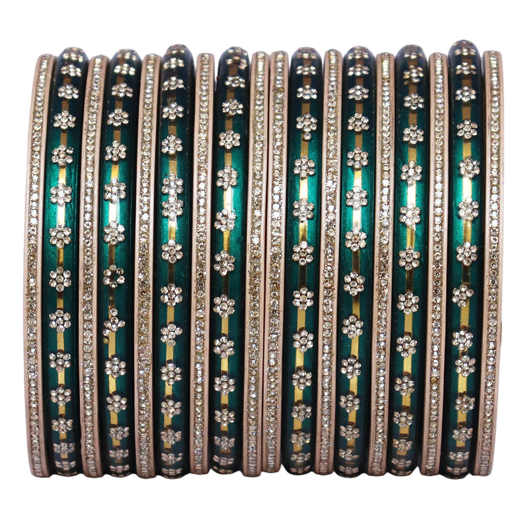 Bridal Rajasthani Lac Bangles Set with Floral Stone Work