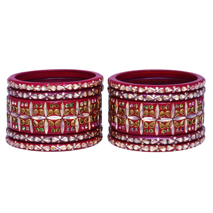 Stylish Short Lac Bangles Set With Latest Kundan-Rhinestones Design