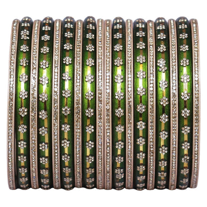 Bridal Rajasthani Lac Bangles Set with Floral Stone Work