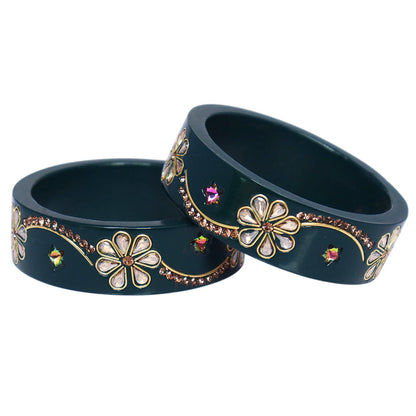 Jaipuri Lac Bangles Kundan Rhinestone Flower Designer Kada