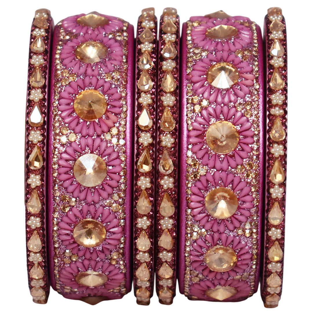 Beautiful Lac Bangles Set with Floral Stone Design for Brides