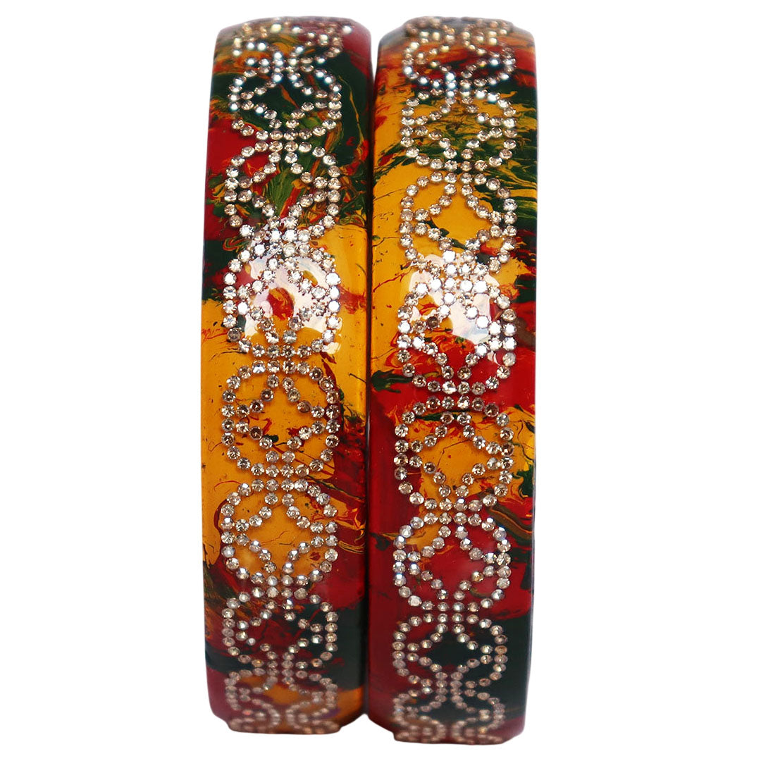 Premium Lac Bangles for Women | Multicolor Marble Finish Rhinestone Traditional Rajasthani Bangles By TAJ BRIDAL STORE