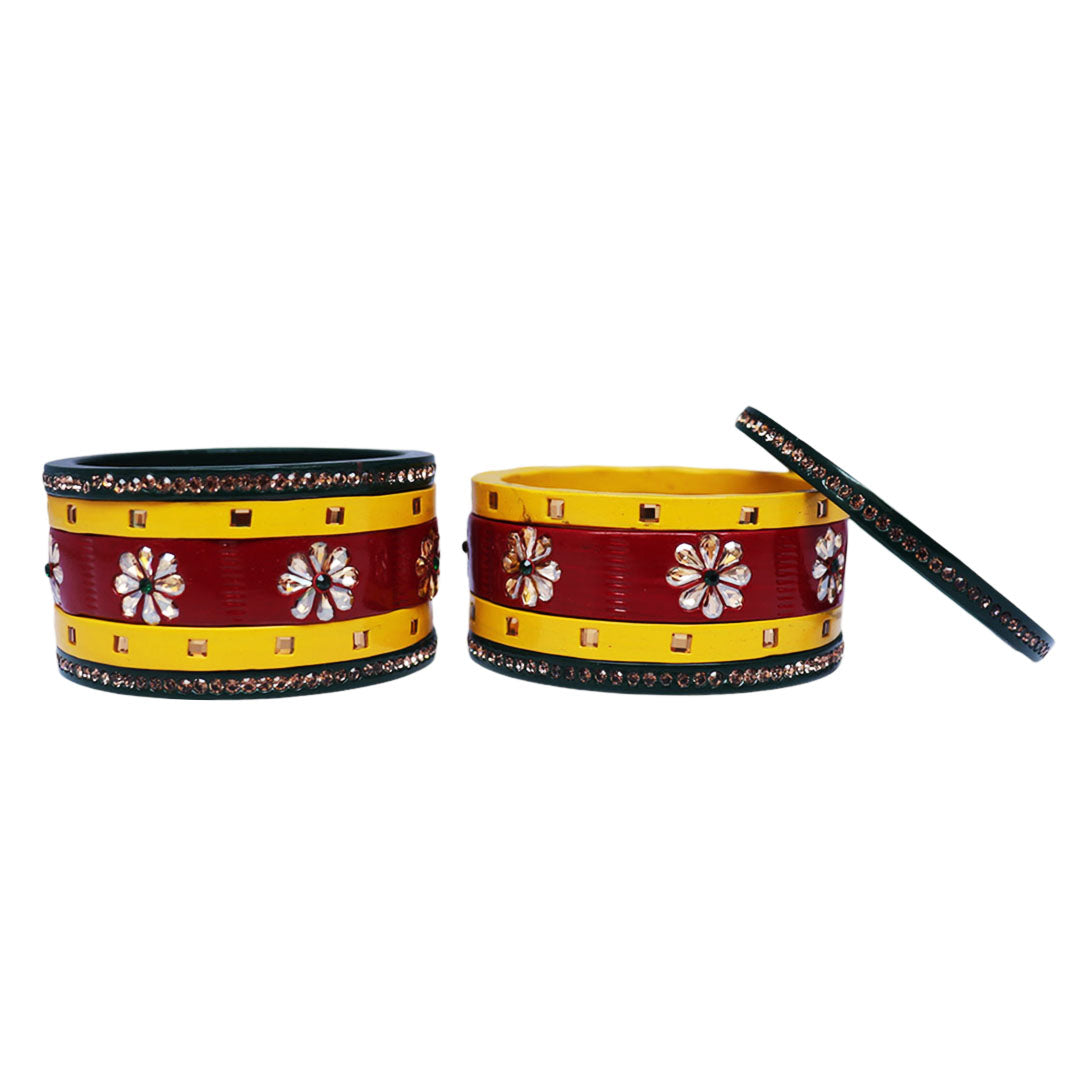 Traditional Rajasthani Bangle Set with Kundan-Rhinestones Design