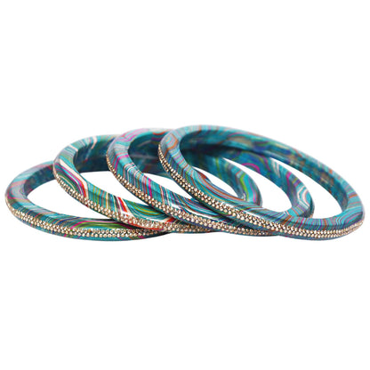 Rajasthani Lahariya Lac Bangles Set with Rhinestone Work by TAJ BRIDAL STORE