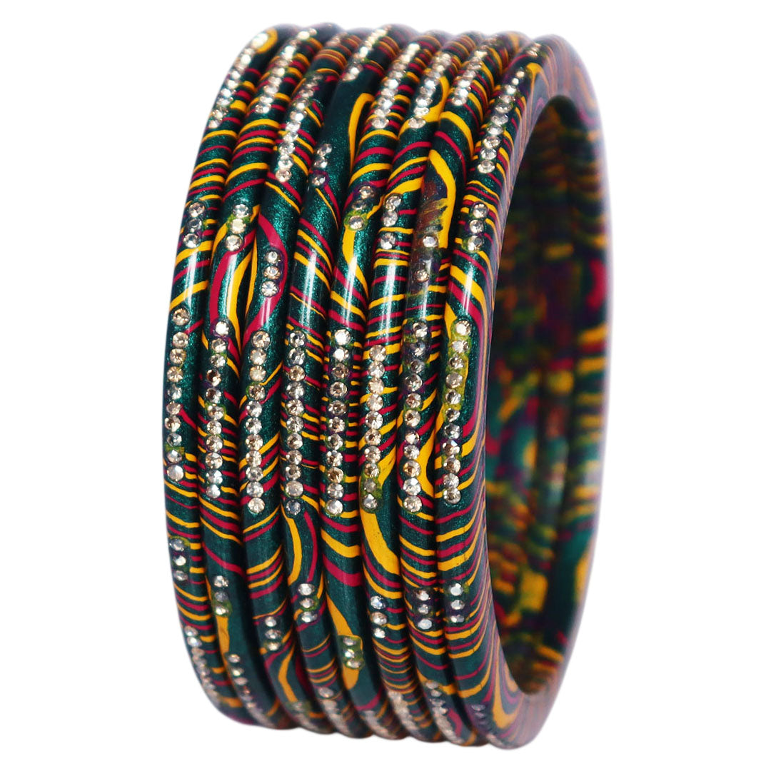 Premium Rajasthani Leheriya Pure Lac Bangles with Glossy Finish and Rhinestone Embellishments