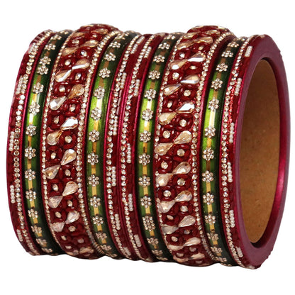 Fancy Jaipuri Lac Short Bangles Set with Kundan & Beads Design