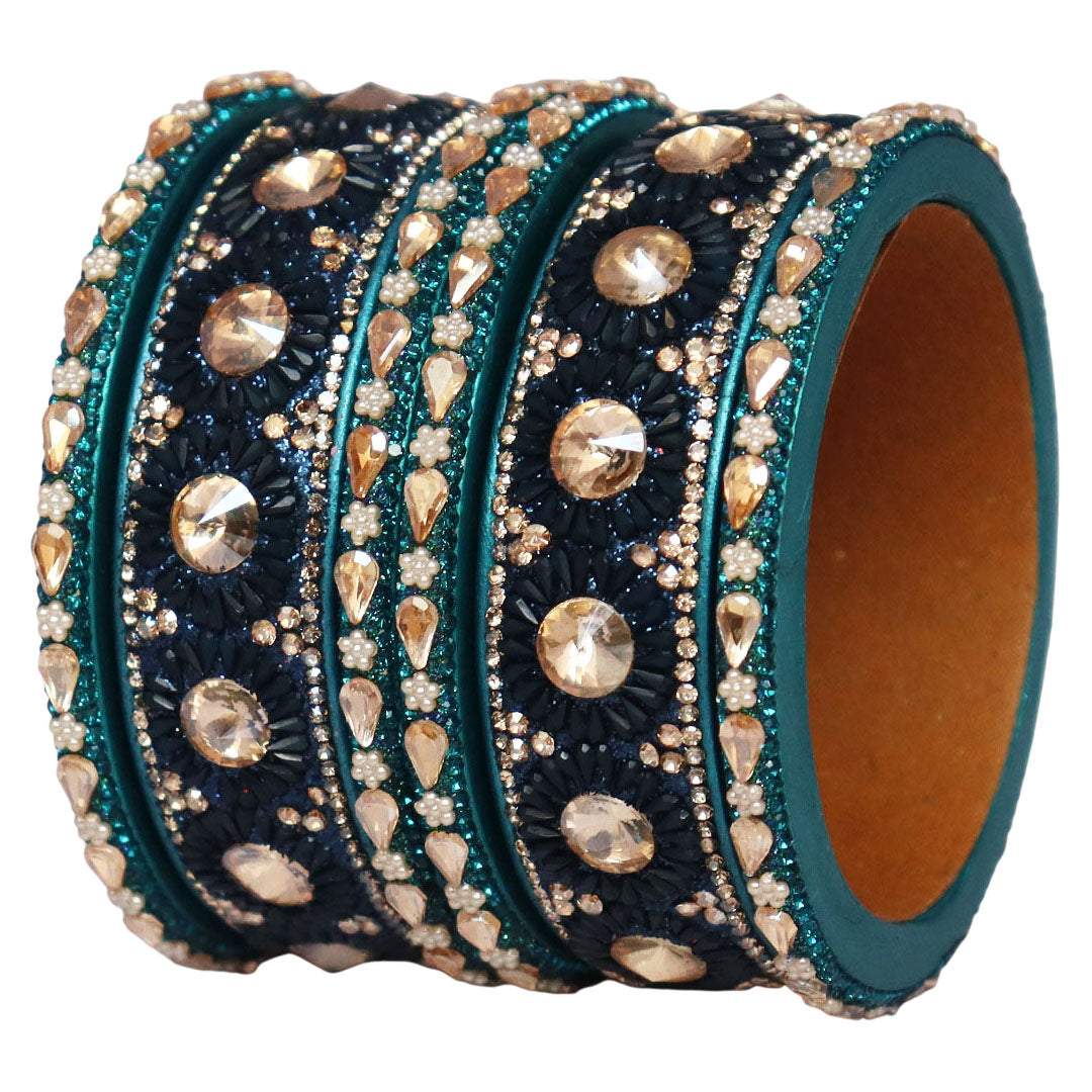Beautiful Lac Bangles Set with Floral Stone Design for Brides