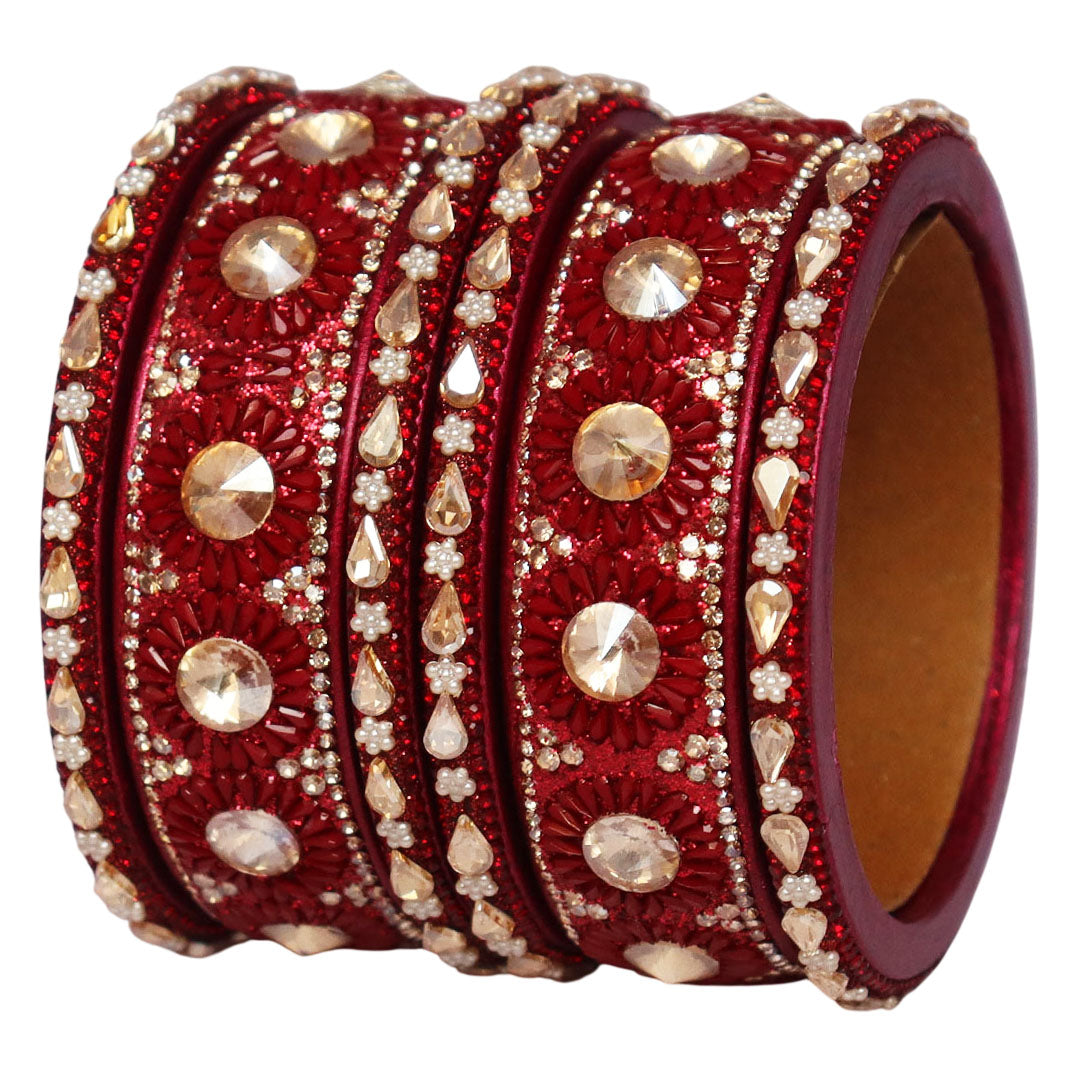 Beautiful Lac Bangles Set with Floral Stone Design for Brides
